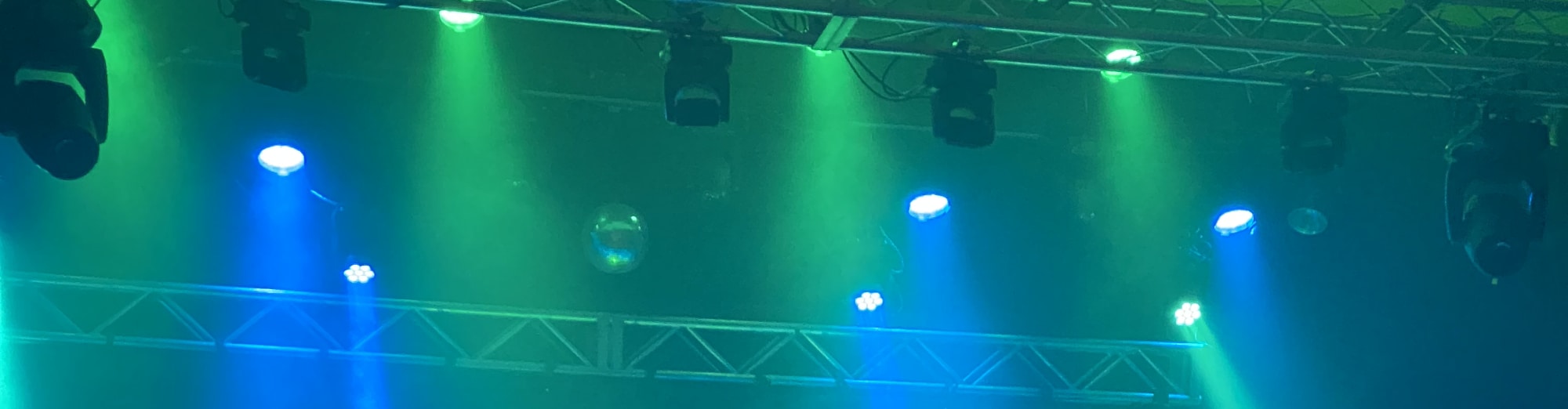 blue and green theater stage lights Manhattan